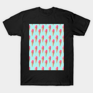 Strawberry Ice Cream Pattern - Blue T-Shirt